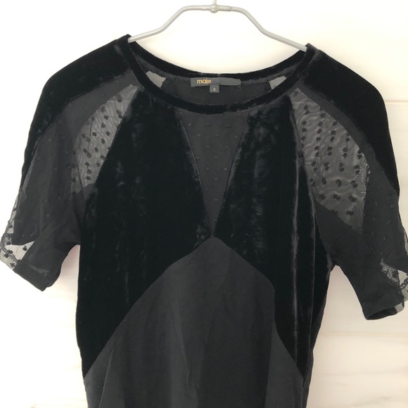 Maje Velvet and Mesh Dot Short Sleeve Top - Picture 3 of 6